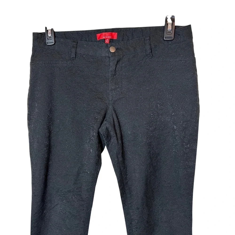 RED Saks Fifth Avenue Pants Womens 12‎ Black Snakeskin Jacquard Slim Skinny Chic